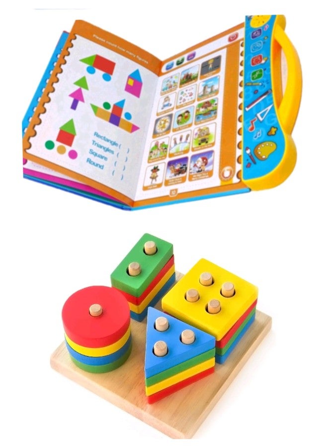 Manos Educational Learning Set with Interactive Book and Wooden Geometric Shape Sorter, Multi-Colour Combo Pack - Image 1